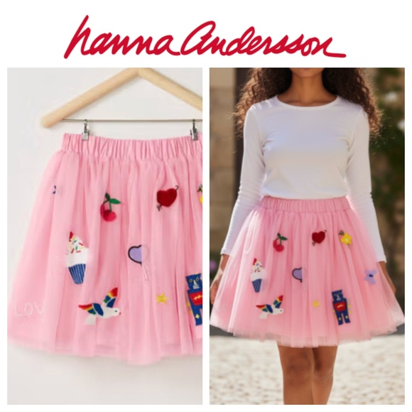 Hanna Andersson Other - Hanna Andersson Tulle Skirt Tutu Girls Sz 5 5T (110) Pink Embroidered Heart